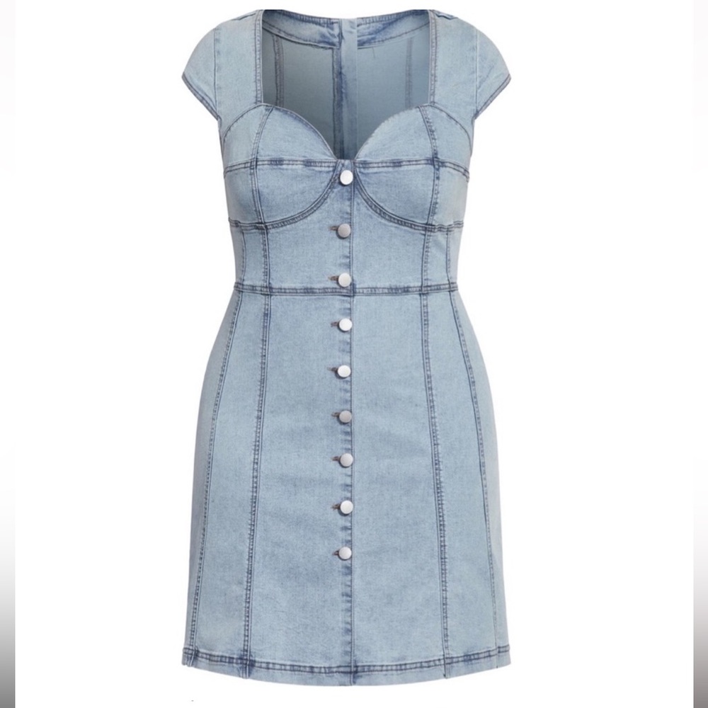 💙2/$20 Sweetheart Neck Denim Mini Dress - Picture 5 of 16